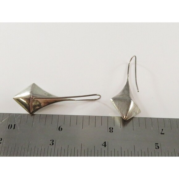 Puffy Diamond Form 1 7/8" Hook Dangling Earring Set In Sterling Silver - Picture 4 of 4